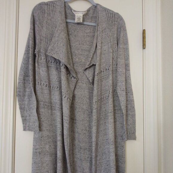 EEUC MAX STUDIO GREY HEATHER DUSTER STYLE CASCADE FRONT SWEATER SIZE LARGE - Picture 1 of 8